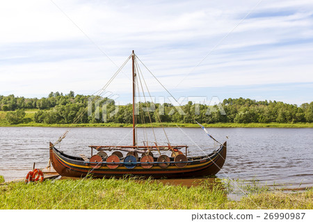 Boat on the river Volkhov. Lyubsha. Russia. 26990987