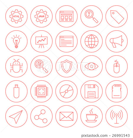 Line Computer Circle Icons-插圖素材 [26991543] - PIXTA圖庫