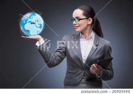 Businesswoman in air travel concept Businesswoman in air travel concept 26993449