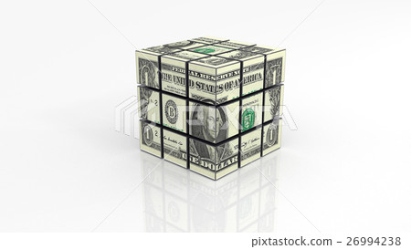 Dollar banknotes on cube - white background Dollar banknotes on cube - white background 26994238