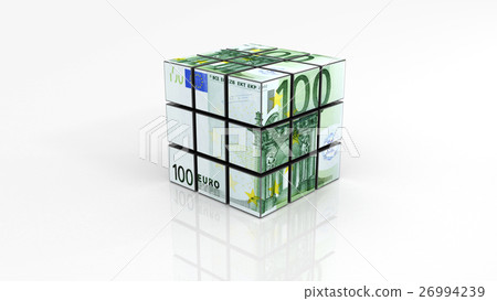 Euro banknotes on cube - white background Euro banknotes on cube - white background 26994239