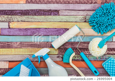 A lot of cleaning tools Woodgraining table 26995004