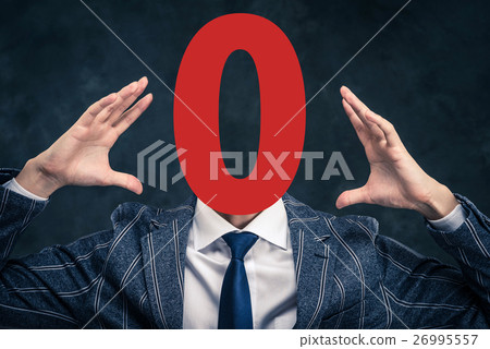 A businessman with a face with numbers 26995557