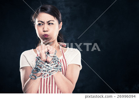 A woman with her chain tied up 26996094