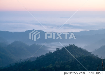 Mountain fog scenic sunrise in morning Mountain fog scenic sunrise in morning 27001059
