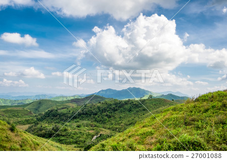 Mountain range green hill with cloud blue sky Mountain range green hill with cloud blue sky 27001088