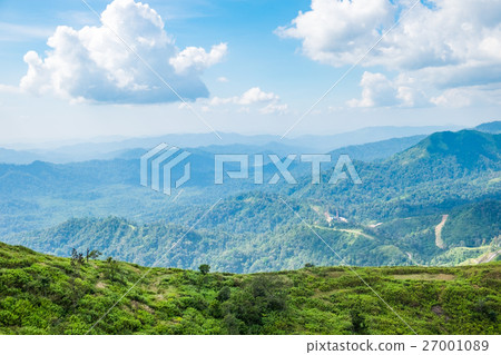 Green mountain peak slope bright sky Green mountain peak slope bright sky 27001089
