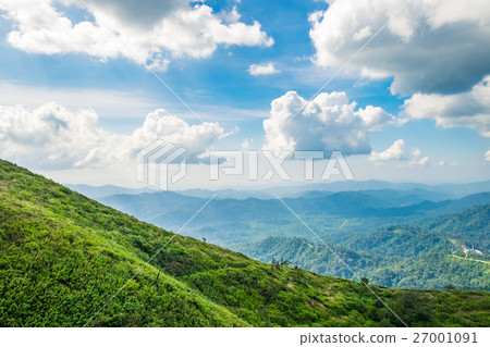 Green mountain peak slope bright sky Green mountain peak slope bright sky 27001091