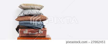 Vintage Ancient Suitcase Pillow Plaid Stack Tower 27002451