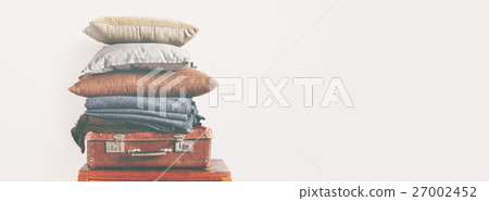 Vintage Ancient Suitcase Pillow Plaid Stack Tower 27002452