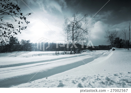 Winter Landscape. Street - Road Covered with Snow. 27002567