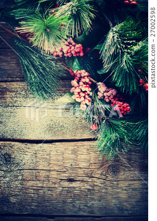 Christmas Vintage Background Fir Tree Berries 27002598