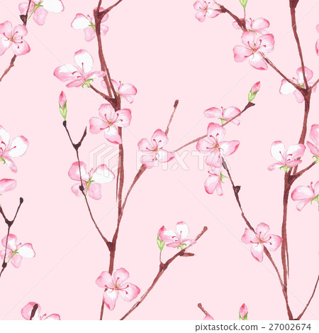Pink blossom. Watercolor seamless floral pattern 4 - Stock Illustration ...
