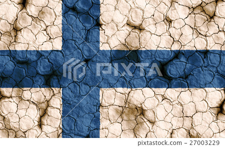 乾裂土壤上的芬蘭國旗特寫紋理背景（高分辨率 3D CG 渲染∕著色插圖）飢荒乾旱自然災害 27003229