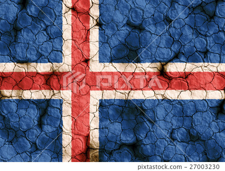 乾裂土壤上的冰島國旗特寫紋理背景（高分辨率 3D CG 渲染∕著色插圖）飢荒乾旱自然災害 27003230