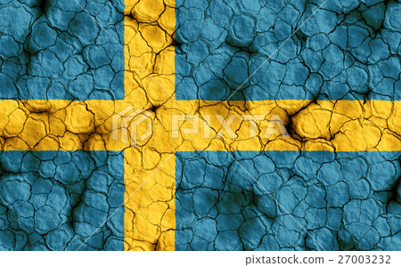 乾裂土壤上的瑞典國旗特寫紋理背景（高分辨率 3D CG 渲染∕著色插圖）飢荒乾旱自然災害 27003232