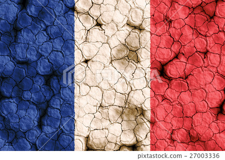 French flag closeup texture background on dry cracked soil (high resolution 3D CG rendering ∕ coloring illustration) famine drought natural disaster 27003336