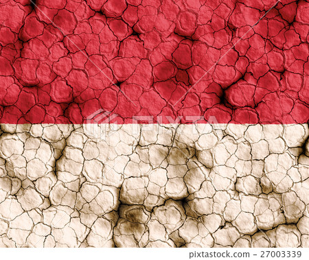 乾裂土壤上的摩納哥國旗特寫紋理背景（高分辨率 3D CG 渲染∕著色插圖）飢荒乾旱自然災害 27003339