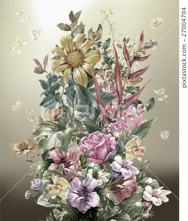 Bouquet multicolored flowers watercolor painting Bouquet multicolored flowers watercolor painting 27004704