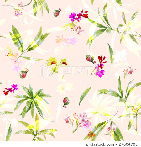 Watercolor painting of leaf and flower pattern Watercolor painting of leaf and flower pattern 27004705