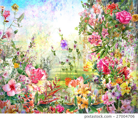Abstract flowers watercolor painting. Spring Abstract flowers watercolor painting. Spring 27004706