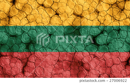 Lithuanian flag closeup texture background on dry cracked soil (high resolution 3D CG rendering ∕ coloring illustration) famine drought natural disaster 27006922