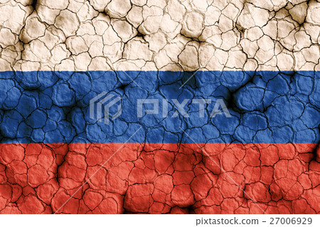 乾裂土壤上的俄罗斯国旗特写纹理背景(高分辨率 3d cg 渲染∕著色插图