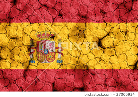 乾裂土壤上的西班牙國旗特寫紋理背景（高分辨率 3D CG 渲染∕著色插圖）飢荒乾旱自然災害 27006934
