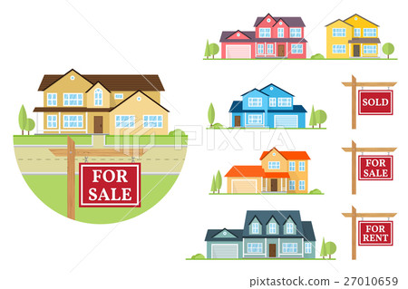 Vector flat icon suburban american house. 27010659