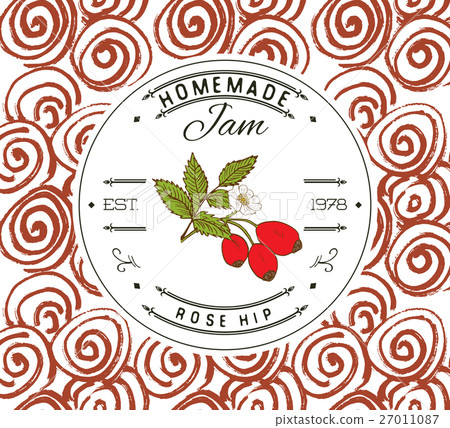 Jam label design template. for Rose hip dessert Jam label design template. for Rose hip dessert 27011087