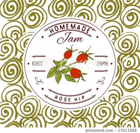 Jam label design template. for Rose hip dessert Jam label design template. for Rose hip dessert 27011088