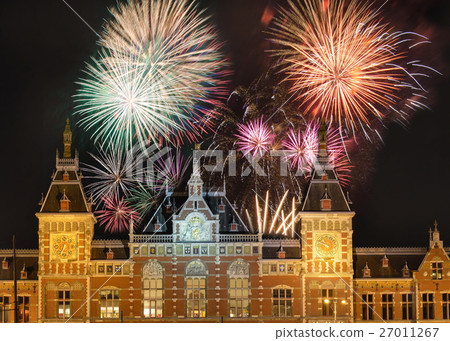 Fireworks above the Amsterdam Centraal Fireworks above the Amsterdam Centraal 27011267