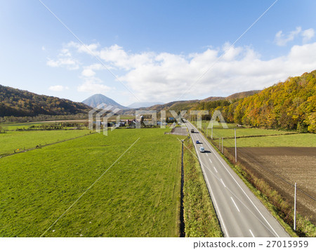 Hokkaido's ranch and one road (aerial shooting) 27015959