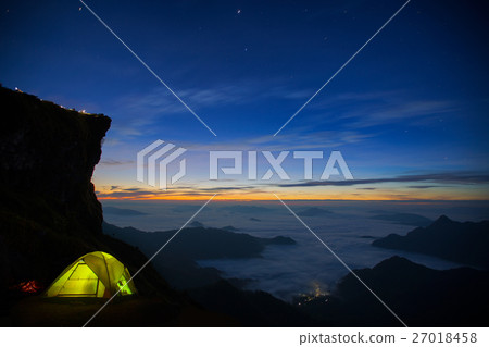 mountain and cliff with fog on sunrise 27018458