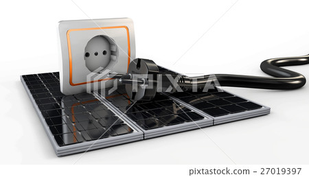 3d Illustration of Power socket with cable plugged 27019397