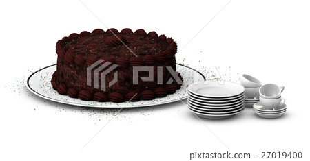 Illustration of chocolate birthday cake over white Illustration of chocolate birthday cake over white 27019400