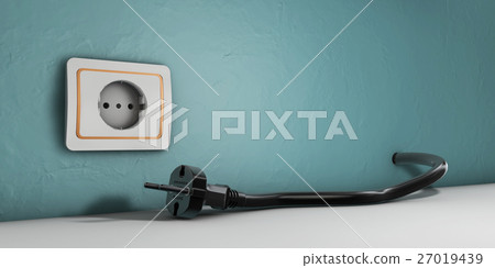 3d Illustration of Power socket with cable plugged 27019439