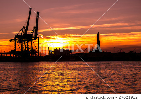 sunset at Genoa's port, silhouette of the Lanterna sunset at Genoa's port, silhouette of the Lanterna 27021912