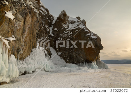 Beautiful icicles on rocks. Winter landscape in Beautiful icicles on rocks. Winter landscape in 27022072