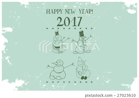 Vintage Card Snowman vector illustration. 27023610