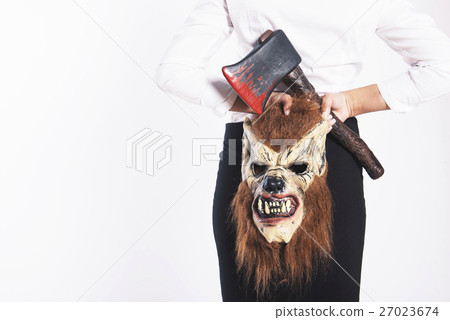 Girl with a wolf mask and a bloody axe Girl with a wolf mask and a bloody axe 27023674