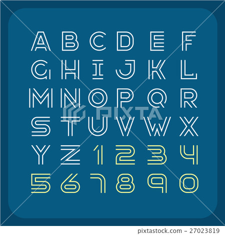 Two lines style retro font. Alphabet with numbers. Two lines style retro font. Alphabet with numbers. 27023819