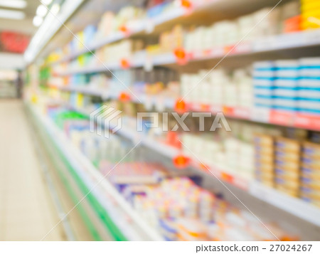 Defocused blur of supermarket shelves Defocused blur of supermarket shelves 27024267