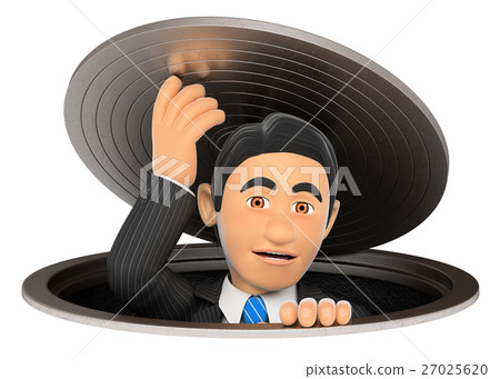 3D Businessman leaving a sewer. Business metaphor 27025620