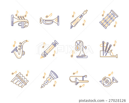 Wind instruments tunes color line vector icons set 27028126
