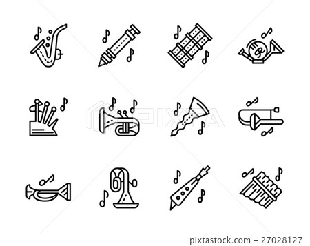Music wind instruments black line vector icons set 27028127