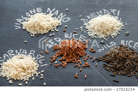 Different kinds of rice on the dark background Different kinds of rice on the dark background 27028234