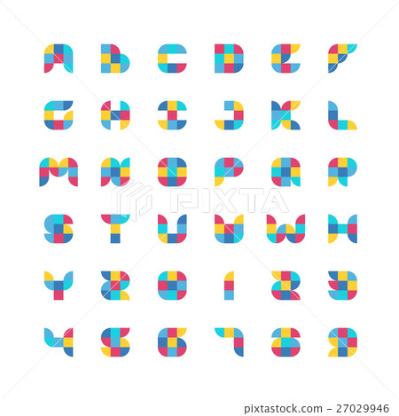 Colorful geometric flat color particles font. Colorful geometric flat color particles font. 27029946