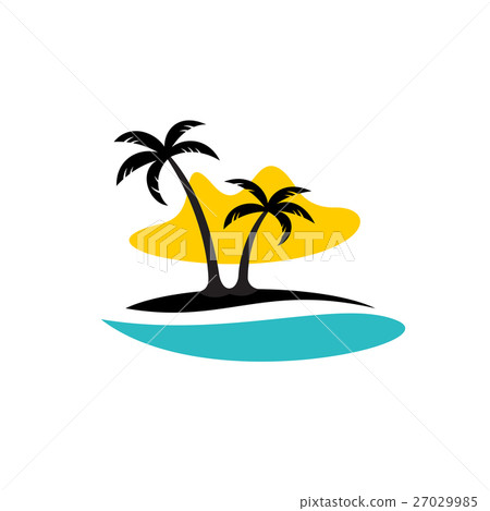 Island with palms, sea and sun logo Island with palms, sea and sun logo 27029985
