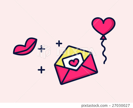Vector icon love Letter with heart and kiss. Vector icon love Letter with heart and kiss. 27030027